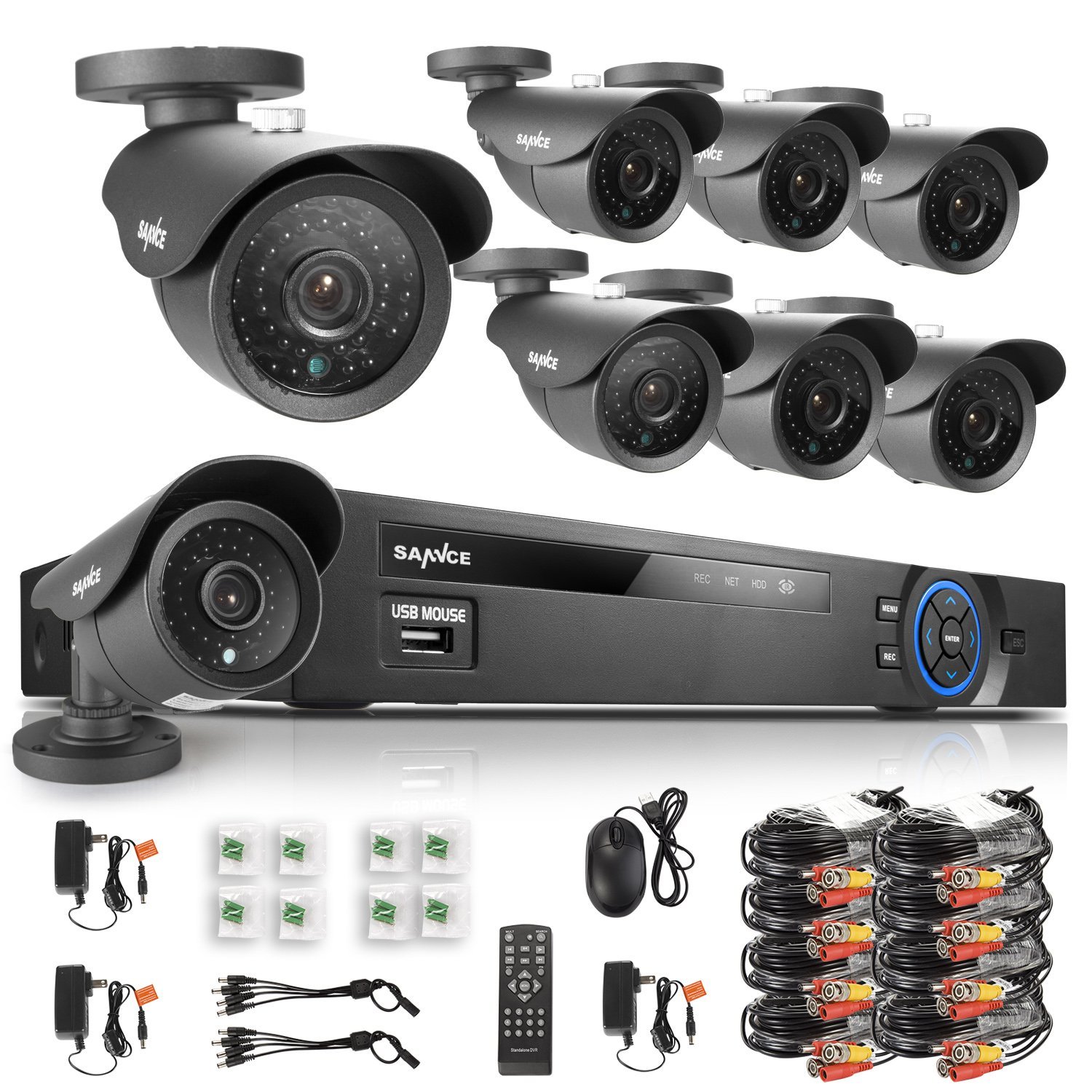 SANNCE 8CH Full 960H CCTV DVR 800TVL sistema de camaras de seguridad Weatherproof 42 Leds 110ft Super Night Vision Security